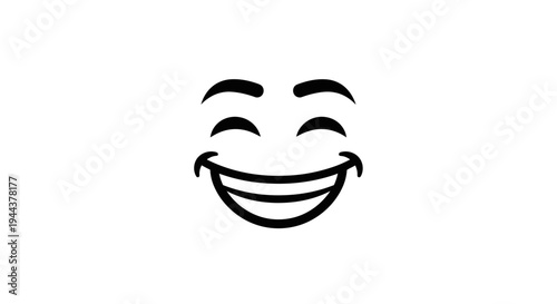 Joyful Face Emoji, Happy Smile, Laughing Eyes, Positive Emotion, Simple Line Art