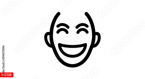 Joyful Face Icon, Laughing Emoji, Happy Expression, Simple Line Art