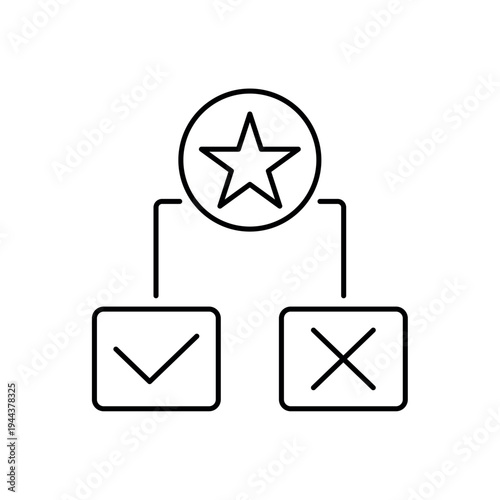 icon a reputation evaluation hierarchy with star and checkmark cross options, isolated against a clean background.