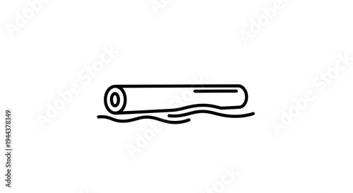 Log floating on water, simple line art icon, vector illustration