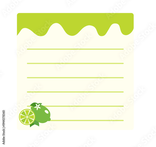 Green paper memo. Blank sticky note with lime design. Vector illustration.