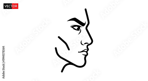 Man's Profile Silhouette, Sharp Features, Intense Gaze, Vector Art