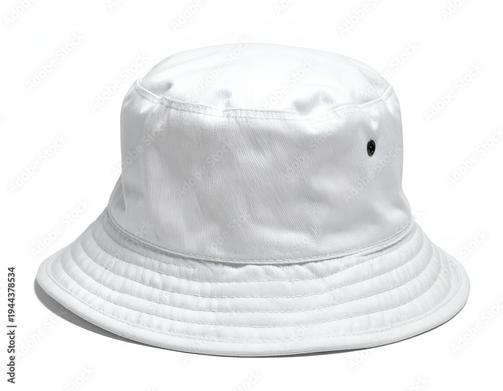Fototapeta premium White bucket hat with stitched brim and eyelets
