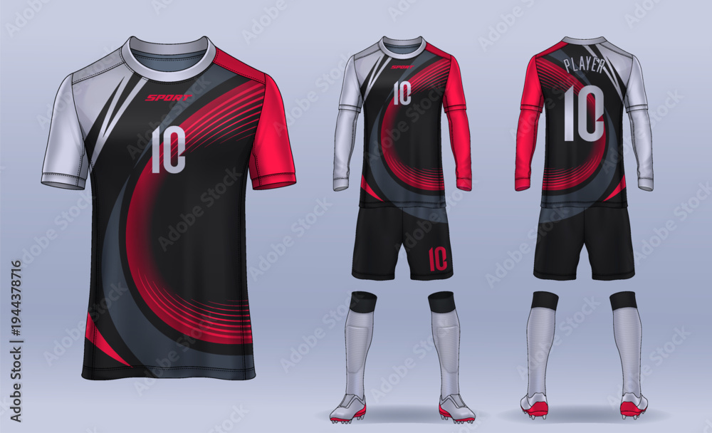 Naklejka premium t-shirt sport design template, Soccer jersey mockup for football club. uniform front and back view.