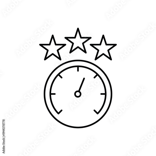 icon a reputation score with speedometer and three stars, isolated against a clean background.