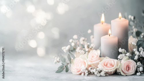 Candle flower rose romance wedding soft pastel decoration light ceremony Elegant candle flower rose romance wedding soft pastel decoration light ceremony creating peaceful dreamy atmosphere