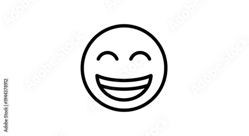 Happy Face Emoji Icon, Joyful Expression, Simple Line Art, Vector Graphic