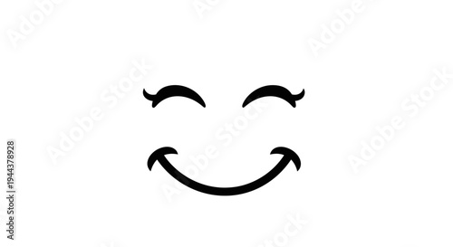 Happy Face Emoji with Closed Eyes and Smiling Mouth, Simple Line Art