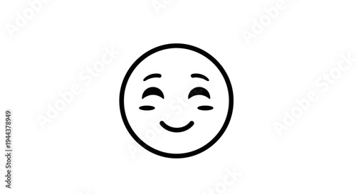 Happy Face Emoji, Smiling Eyes, Content Expression, Simple Line Art