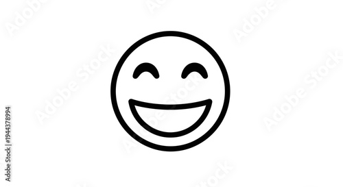 Happy Face Icon, Laughing Emoji, Joyful Expression, Simple Line Art, Positive Emotion Symbol
