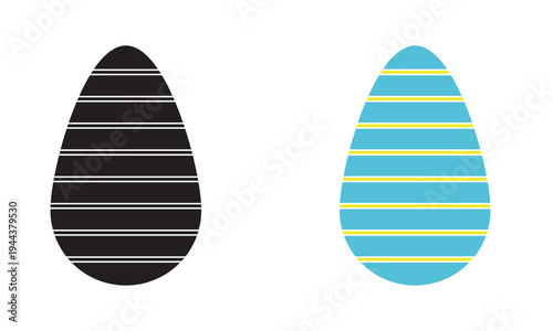 Minimal Striped Easter Eggs icon. Minimal illustration of two striped Easter eggs, with white background. 