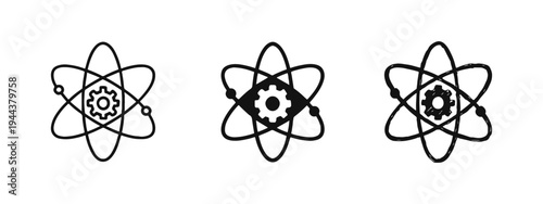 Atom and gear icon set. Science, technology, engineering, and innovation symbols.