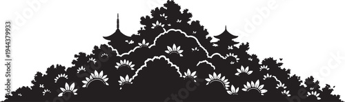 Traditional japanese landscape featuring mount fuji, bamboo, and cherry blossoms