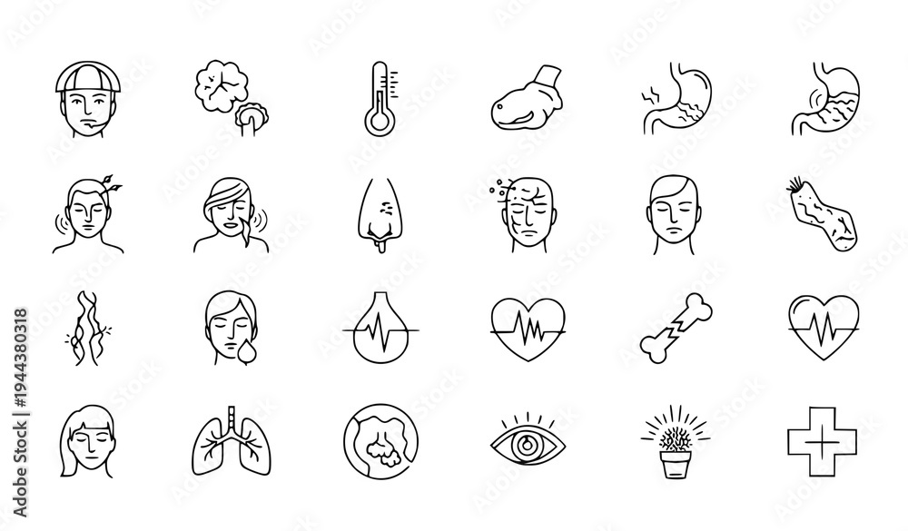 Fototapeta premium A set of medical icons illustrating various health and wellness concepts in a minimalist line art style