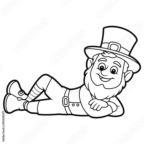 A cheerful leprechaun relaxes while leaning on his elbow