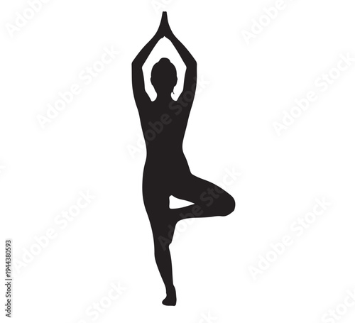 Silhouette of a person performing a graceful yoga tree pose, symbolizing balance, mindfulness, and a healthy lifestyle through physical and mental wellness