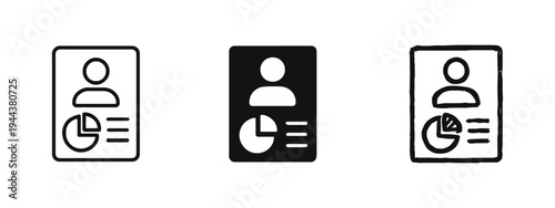 Business Report and Analytics Icon Set. User Profile with Pie Chart Document Symbol.