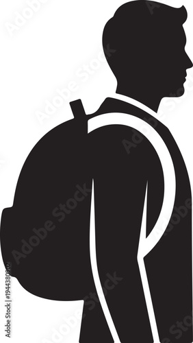 Silhouette of a person carrying a backpack walking away