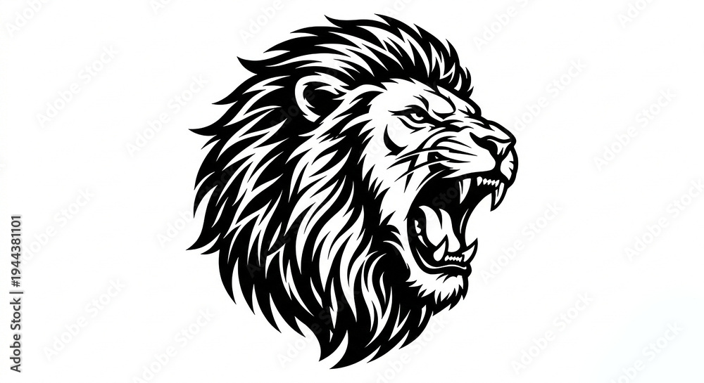 Obraz premium Aggressive African lion face illustration symbolizing strength power and dominance