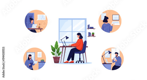 Remote Team Collaboration Network with People Working from Home. Virtual Workforce Connectivity Concept
