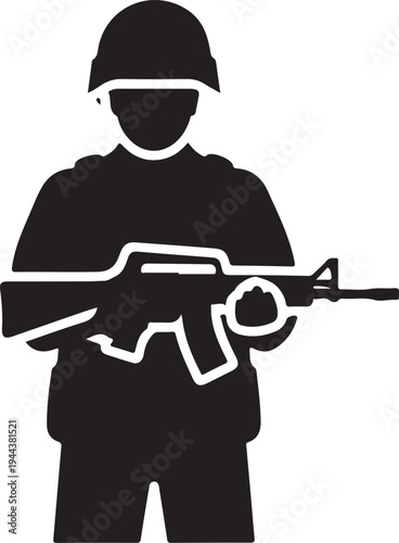 Silhouette of a soldier holding an assault rifle in a ready stance
