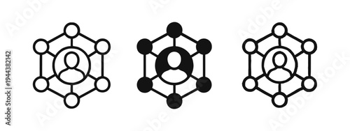 Social Network and Connections Icon Set with People and Hexagon Design