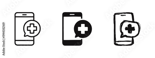 Mobile Medical Support and Healthcare App Icon Set on Smartphone