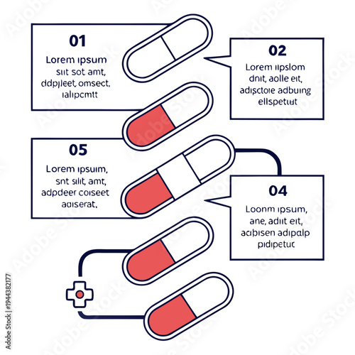 Pill capsules with text boxes white