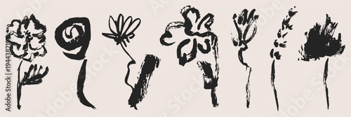 Artistic hand drawn ink floral sketches and botanical elements. Creative natural drawings for organic branding, packaging, and garden inspired designs.
