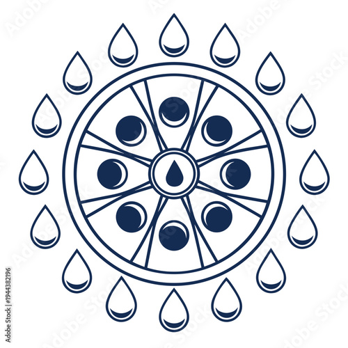Dark blue water droplets wheel circle symbol