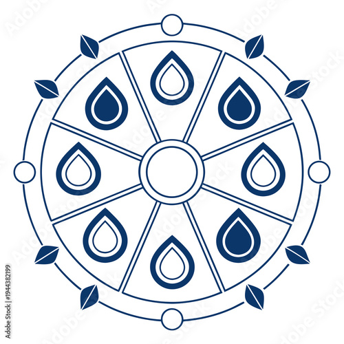 Blue water droplets wheel circle leaves