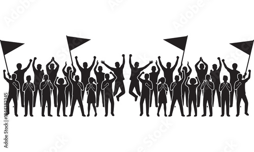 Cheering Crowd Silhouette Protest Concert Audience Vector