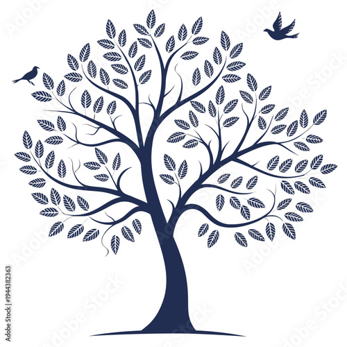 Tree with birds leaves branches nature