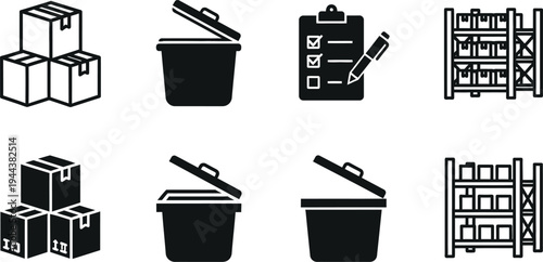 Editable outline icons collection boxes buckets shelves and more