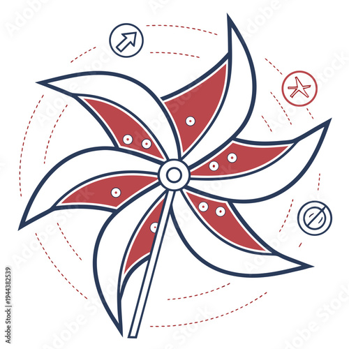 Red and White Pinwheel Diagram blue
