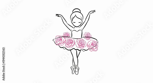 Delicate ballerina in a rose-adorned tutu, poised gracefully