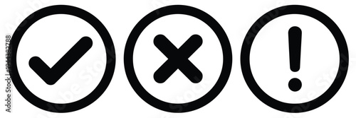 Right Wrong Exclamation Round Sign Minimal Black Outline Icons