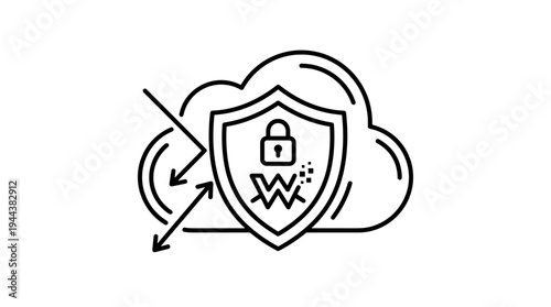 Cloud security shield icon with lock and data protection elements  