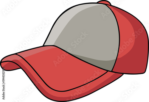 Red baseball cap illustration, casual sports hat design, stylish headwear accessory, cartoon cap icon, fashion clothing item isolated