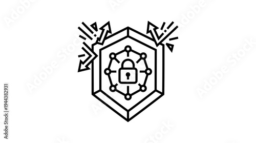 Cybersecurity shield with padlock and network protection design  