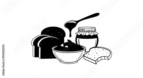 Delicious spreadable treat with sliced bread and a jar