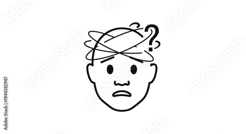 Confused Man With Question Mark Above Head, Dizziness, Uncertainty, Brain Fog
