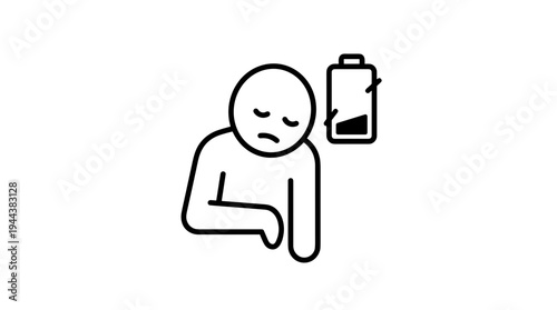 Tired person with low battery icon representing exhaustion  