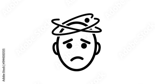 Dizzy Person Icon, Feeling Sick, Vertigo, Dizziness, Headache, Brain Fog, Mental Health Concept