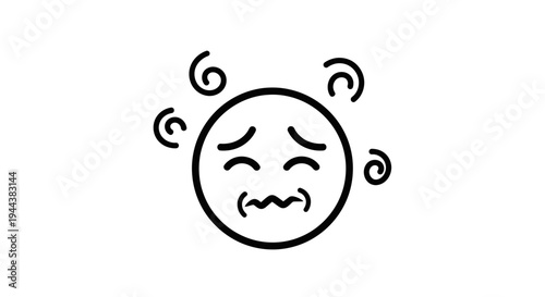 Dizzy Face Icon with Swirls, Feeling Sick or Confused