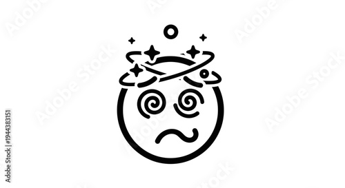 Dizzy Face Icon with Swirling Stars and Hypnotic Eyes, Feeling Confused and Disoriented