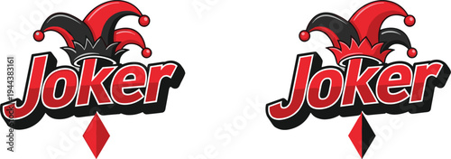 Joker Logo Design with Jester Hat and Diamond Symbol Vector Illustration