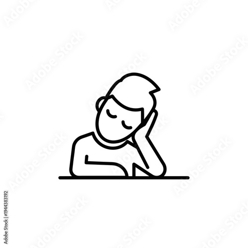 Young boy resting his head on hand in minimal line art style  