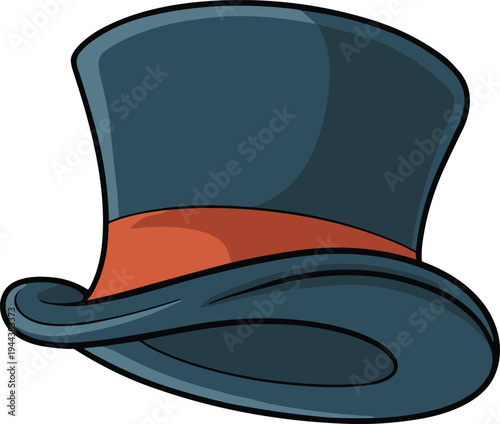 Classic magician top hat illustration, magic show accessory, elegant vintage hat, cartoon magic symbol, entertainment concept, isolated object