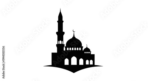 Islamic Mosque Silhouette with Dome Minaret.